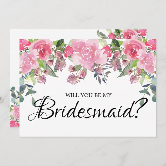 ピンクのバラが私の花嫁のカードになる 招待状 (正面/裏面)