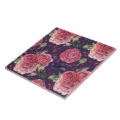 ピンクのバラが紫色のパターンにロマンチック タイル (側面)