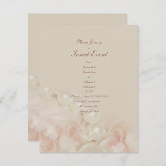 ピンクのバラが美しい結婚式の婚約 招待状 (正面/裏面)