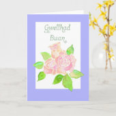 ピンクのバラが良いカードを得る:ウェルシュの挨拶 カード (黄色い花)