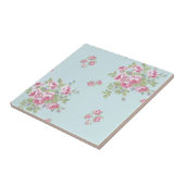 ピンクのバラが青いヴィンテージカントリーセラミックタイル タイル (側面)