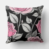 ピンクのバラが黒 クッション (裏面)