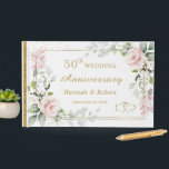 ピンクのバラが50周年結婚を迎える ゲストブック<br><div class="desc">50周年記念結婚本 – このデザインは美しいピンク色の白いバラと水彩スタイルの緑の葉を特徴とする</div>