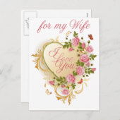 ピンクのバラで妻のバレンタイン葉書 シーズンポストカード (正面/裏面)