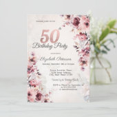 ピンクのバラで頬を染めて 50歳の誕生日お祝いギフト 招待状 (スタンド正面)