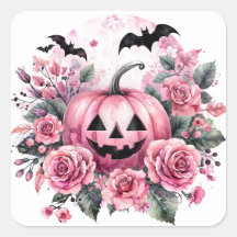 ピンクのバラとこうもりのジャックオランタン