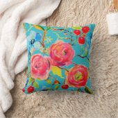 ピンクのバラとさくらんぼターコイズカスタマイズ クッション (ブランケット)