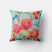 ピンクのバラとさくらんぼターコイズカスタマイズ クッション (裏面)