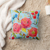 ピンクのバラとさくらんぼブルースカイのカスタマイズ可能 クッション (ブランケット)