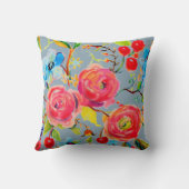 ピンクのバラとさくらんぼブルースカイのカスタマイズ可能 クッション (裏面)