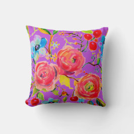 ピンクのバラとさくらんぼ紫カスタマイズ クッション