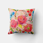 ピンクのバラとさくらんぼ赤面カスタマイズ クッション (裏面)