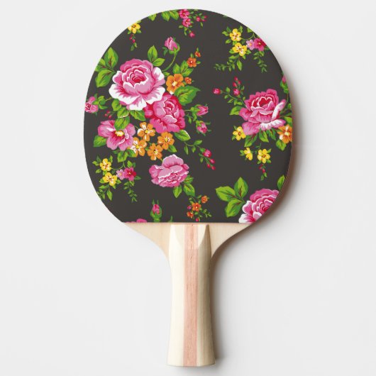 ピンクのバラとのヴィンテージの花柄 卓球ラケット (正面)