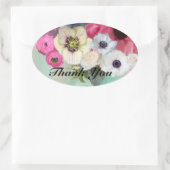 ピンクのバラとアネモネの花ありがとう 楕円形シール (バッグ)