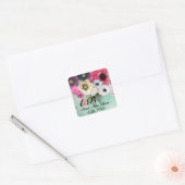 ピンクのバラとアネモネの花デートを保存 スクエアシール (封筒)