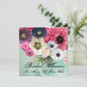 ピンクのバラとアネモネの花ブライダルシャワー 招待状 (スタンド正面)