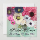 ピンクのバラとアネモネの花ブライダルシャワー 招待状 (正面)