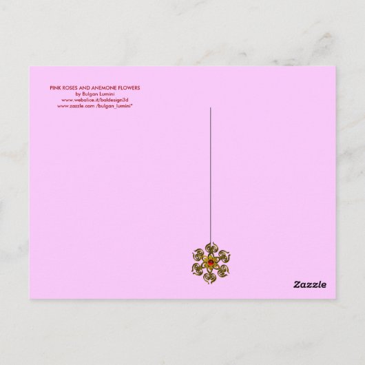 ピンクのバラとアネモネの花母の日 ポストカード (裏面)
