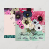 ピンクのバラとアネモネの花 ブライダルシャワー 招待状 (正面/裏面)