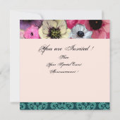 ピンクのバラとアネモネの花 ブライダルシャワー 招待状 (裏面)