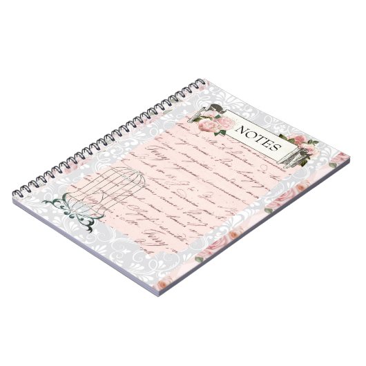 ピンクのバラとアンティーク ノートブック (左側)