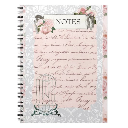 ピンクのバラとアンティーク ノートブック (正面)