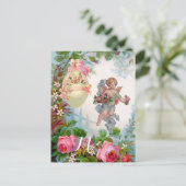 ピンクのバラとイースターエッグを集めるロマンチックな天使 シーズンポストカード (スタンド正面)