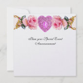 ピンクのバラとキューピッドのレースハート結婚ズモノグラム 招待状 (裏面)