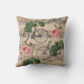 ピンクのバラとグリーンの自転車の音楽シートスローピル クッション (裏面)