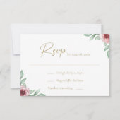 ピンクのバラとグリーンの花の結婚式の出欠確認 招待状 (正面)