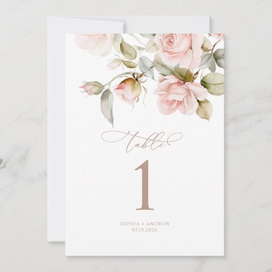 ピンクのバラとグリーンウェディング テーブルナンバー (正面)