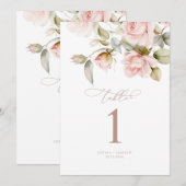 ピンクのバラとグリーンウェディング テーブルナンバー (正面/裏面)