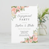 ピンクのバラとグリーン | ホワイトエンゲージメントパーティー 招待状 (スタンド正面)