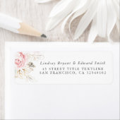 ピンクのバラとゴールドの葉 ラベル (インサイチュ)