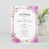 ピンクのバラとゴールドの蝶 18歳のデビュー誕生日 招待状 (スタンド正面)