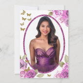 ピンクのバラとゴールドの蝶 18歳のデビュー誕生日 招待状 (裏面)