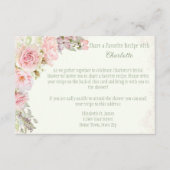 ピンクのバラとサテン グリーンのブライダル シャワー レシピ エンクロージャーカード (正面)