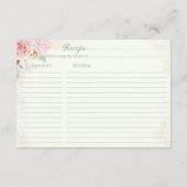 ピンクのバラとサテン グリーンのブライダル シャワー レシピ エンクロージャーカード (裏面)