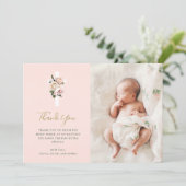 ピンクのバラとシダと写真 |金ゴールド洗礼 サンキューカード (スタンド正面)