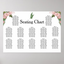 ピンクのバラとシダの結婚式のレセプションシート ポスター