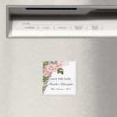 ピンクのバラとシダの結婚式の日付を保存 マグネット (インサイチュ (食洗機))