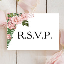 ピンクのバラとシダの結婚式RSVP