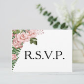 ピンクのバラとシダの結婚式RSVP 出欠カード (スタンド正面)