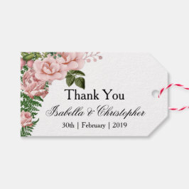 ピンクのバラとシダ結婚の感謝 ギフトタグ