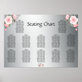 ピンクのバラとシルバーウェディングレセプションシート ポスター