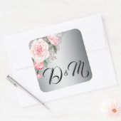 ピンクのバラとシルバー結婚ズ スクエアシール (封筒)