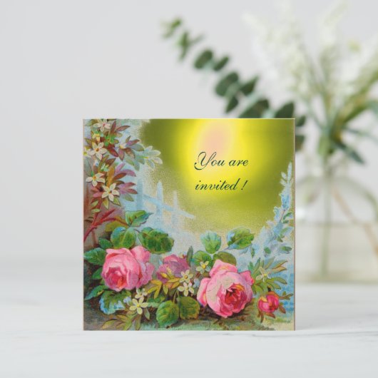 ピンクのバラとジャスミン , イエロージェムストーン 招待状 (スタンド正面)
