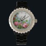 ピンクのバラとジャスミン、フローラモノグラム 腕時計<br><div class="desc">エレガント, カラフル，ロマンチックなヴィンテージスタイルフローラデザイン赤，ピンクのバラ，緑の葉，白のジャスミンBALDESIGN3D.</div>