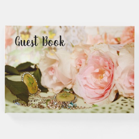 ピンクのバラとジュエリーのプリティーなヴィンテージ ゲストブック (正面)