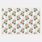 ピンクのバラとスカルオンホワイト ラッピングペーパーシート (正面)